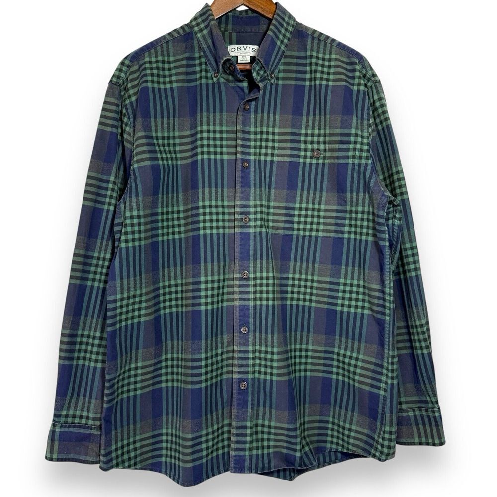 Orvis Flannel Shirt Medium Heritage Tartan Plaid 100% Cotton Classic Button Down